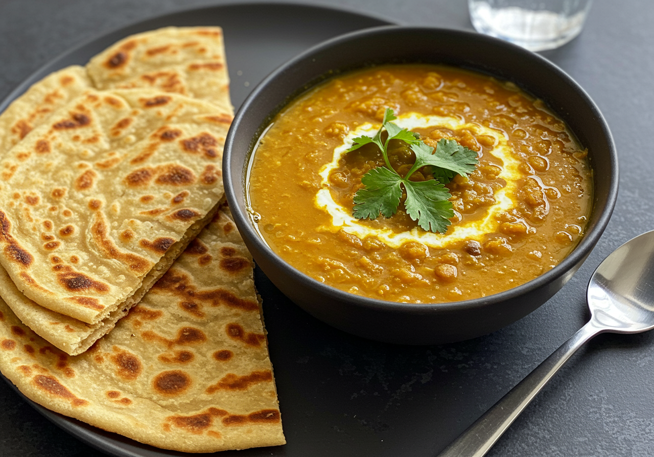 Spiced Lentil Soup with Toasted Paratha