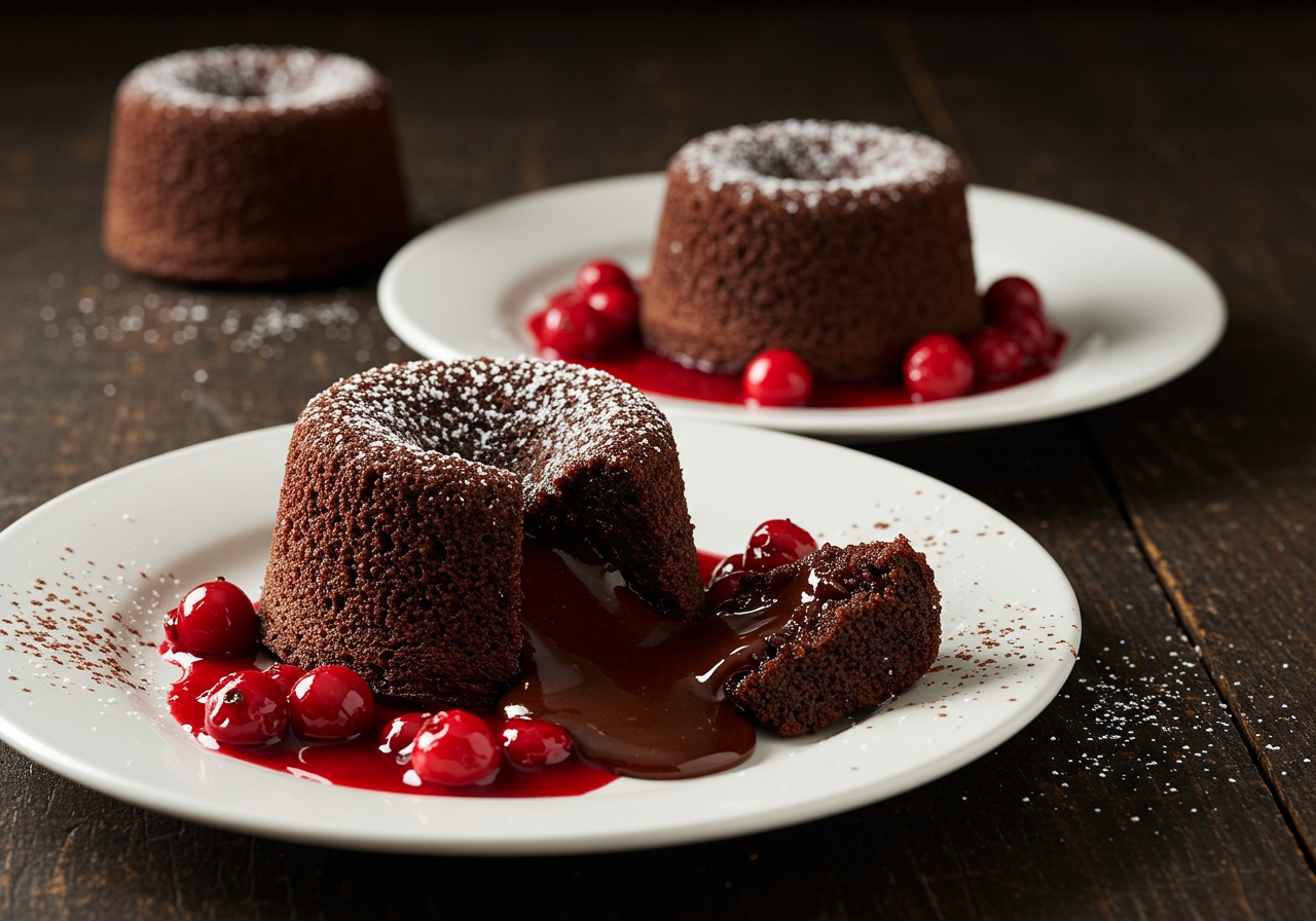 Mini Chocolate Lava Cakes with Berry Coulis
