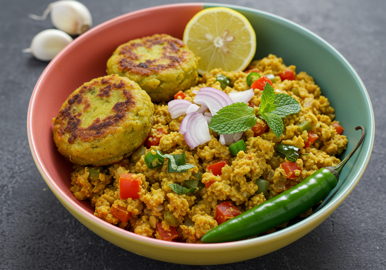 Masala Oats and Aloo Tikki Scramble