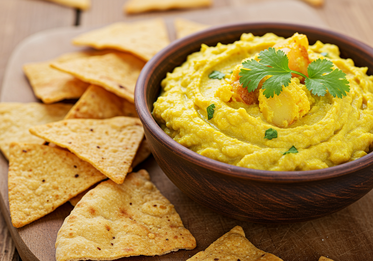 Spicy Gobi Aloo Dip with Pita Chips