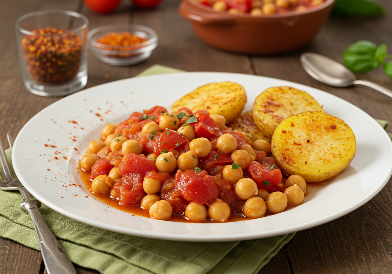 Tomato & Chickpea Stew with Roasted Potatoes and Smoked Paprika