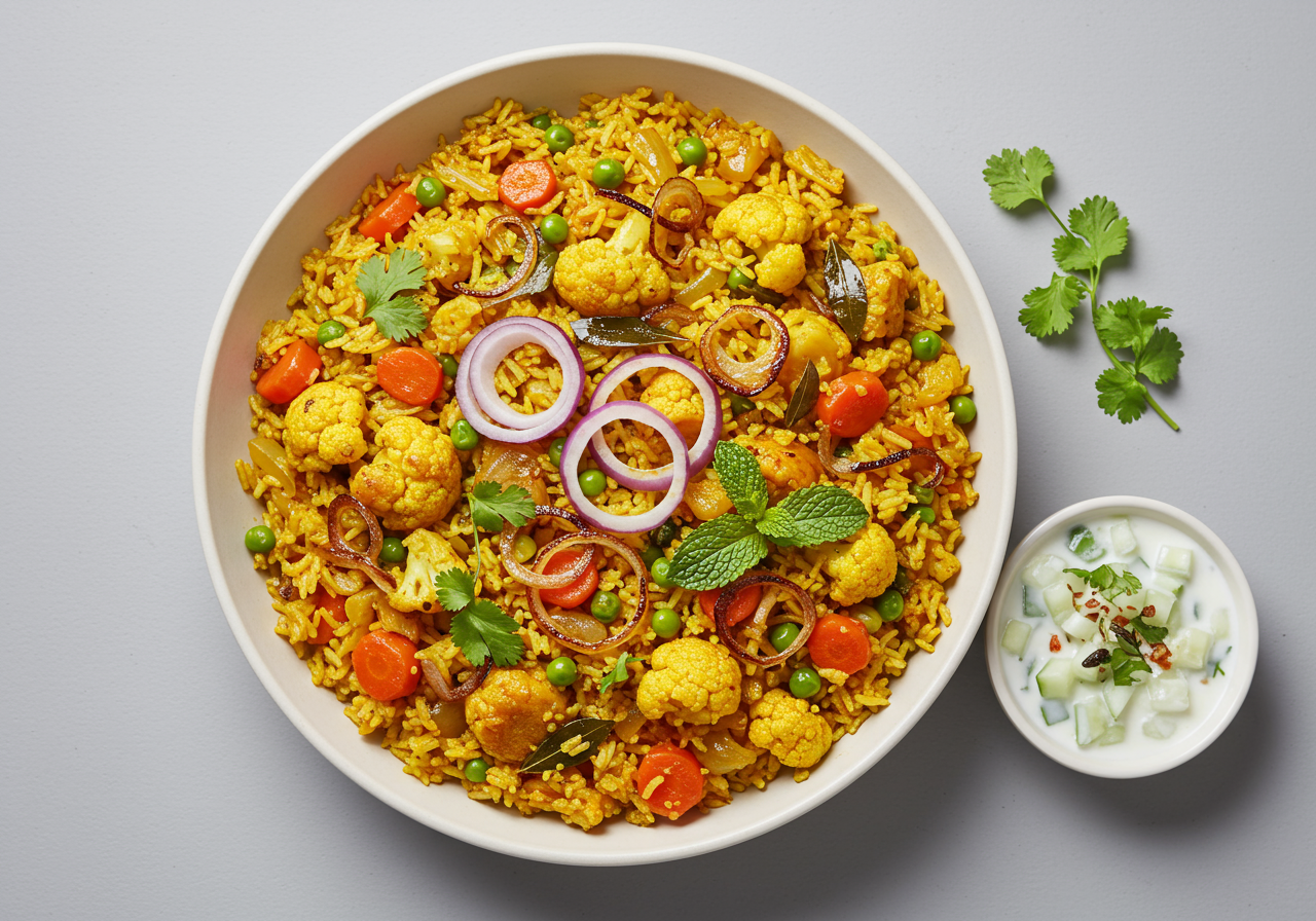 Vegetable Biryani with Raita