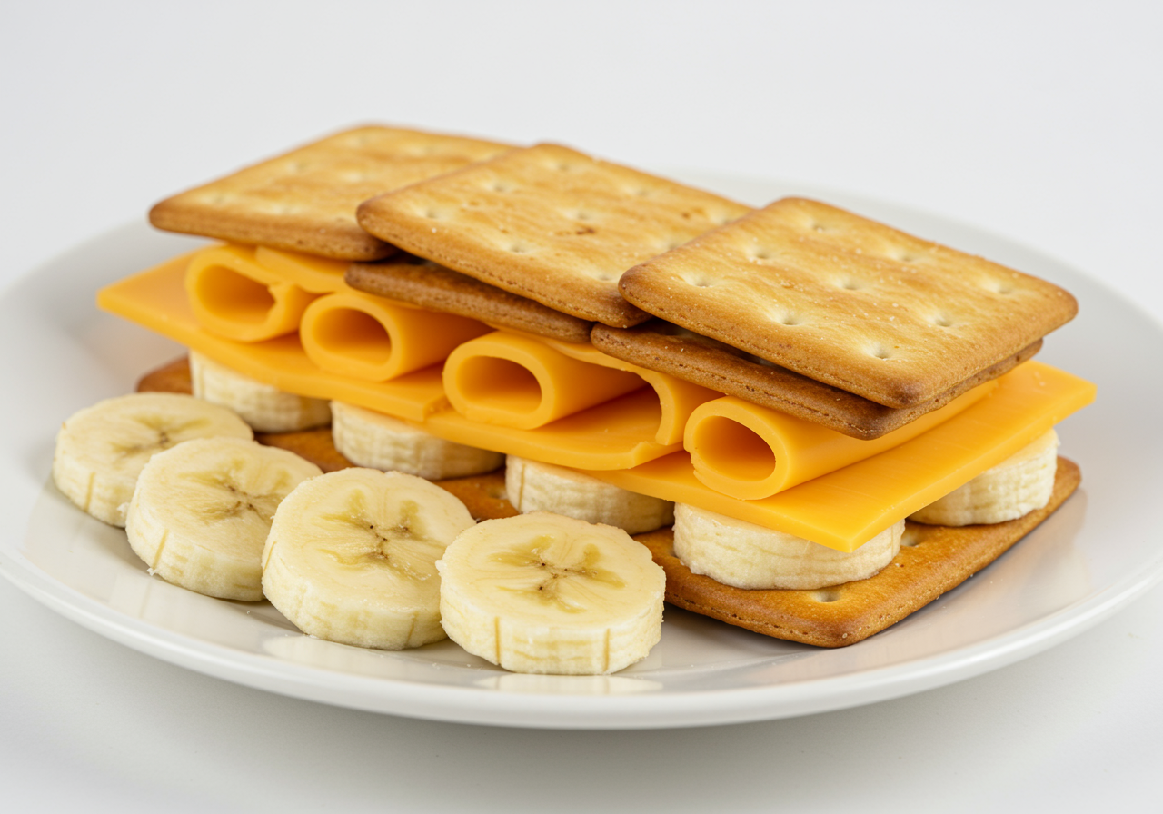 Banana Slices with Cheese and Cracker Snack