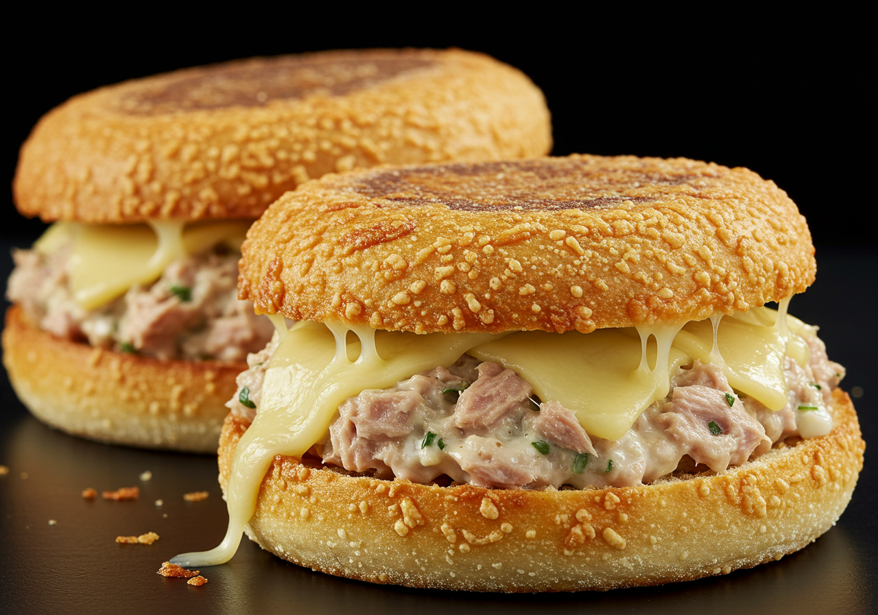 Tuna Melts on Parmesan-Crusted English Muffins