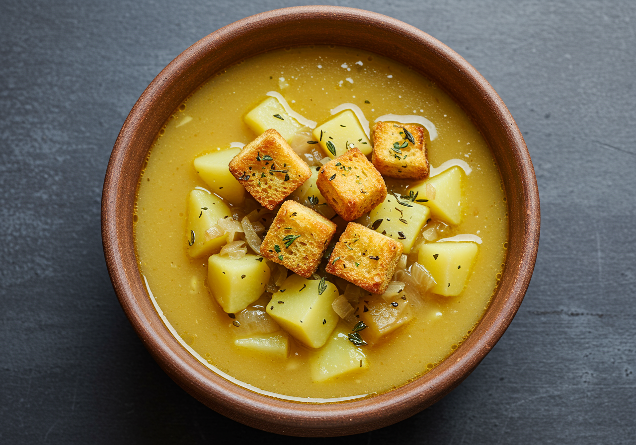 Italian Potato and Onion Soup with Garlic Herb Croutons