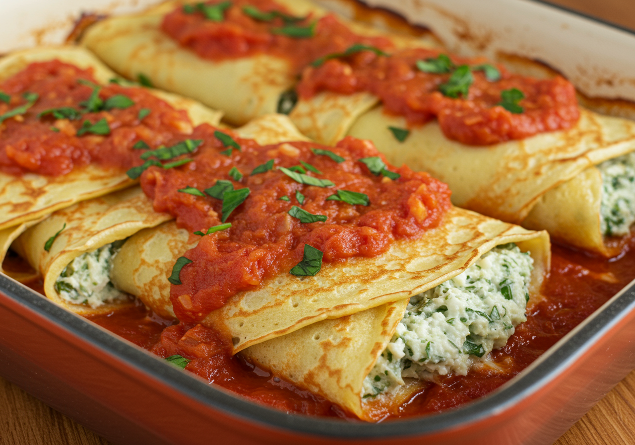 Spinach and Ricotta Stuffed Crepes