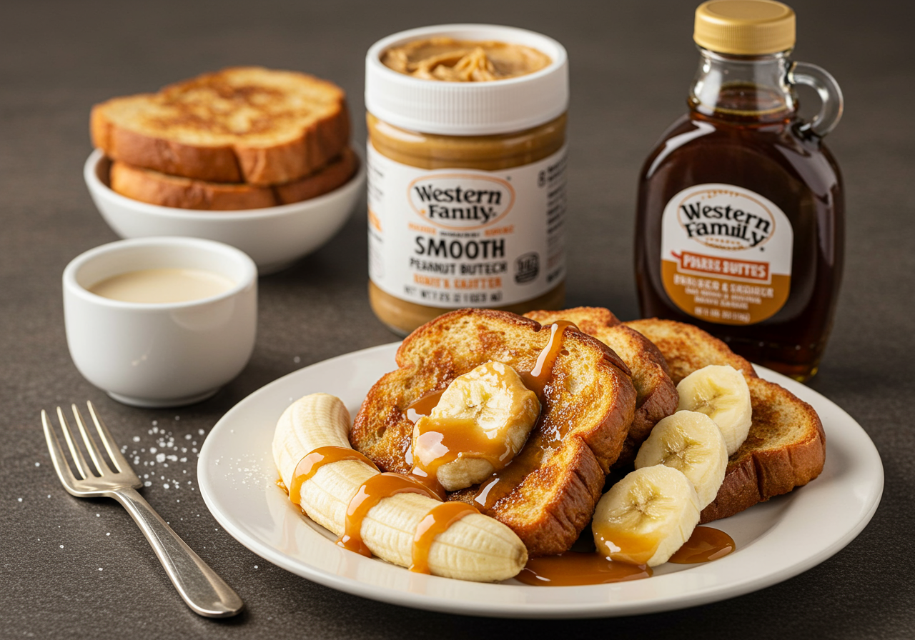 Gourmet Peanut Butter and Banana French Toast with Salted Caramel Drizzle