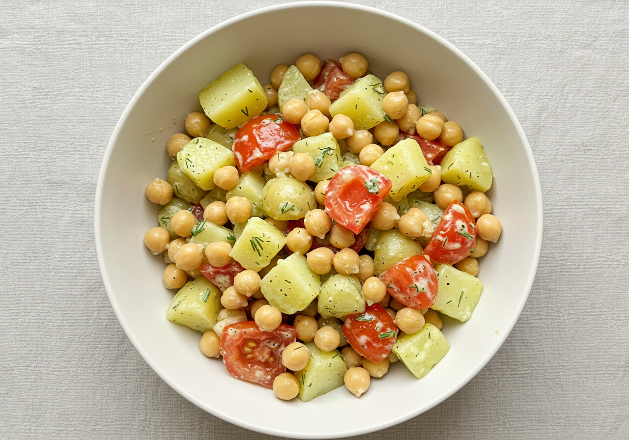 Chickpea, Potato, and Tomato Salad with Lemon-Dill Dressing