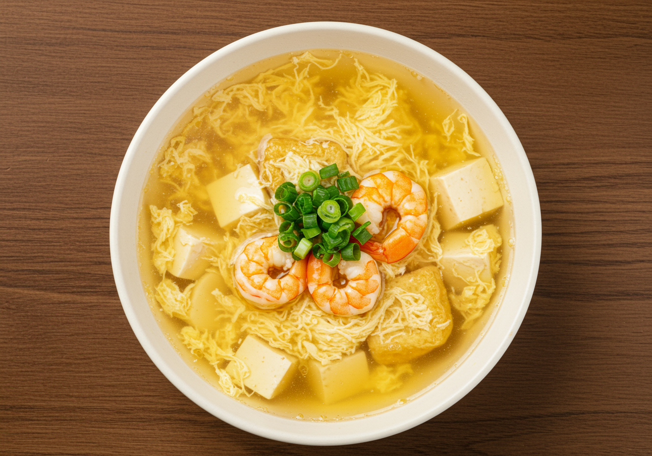 Egg Drop Soup with Shrimp and Tofu