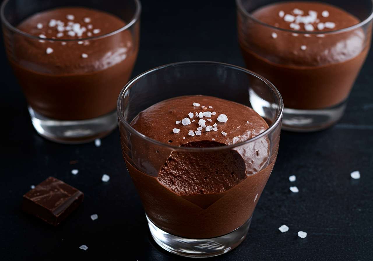 French Dark Chocolate Mousse Cups with Sea Salt