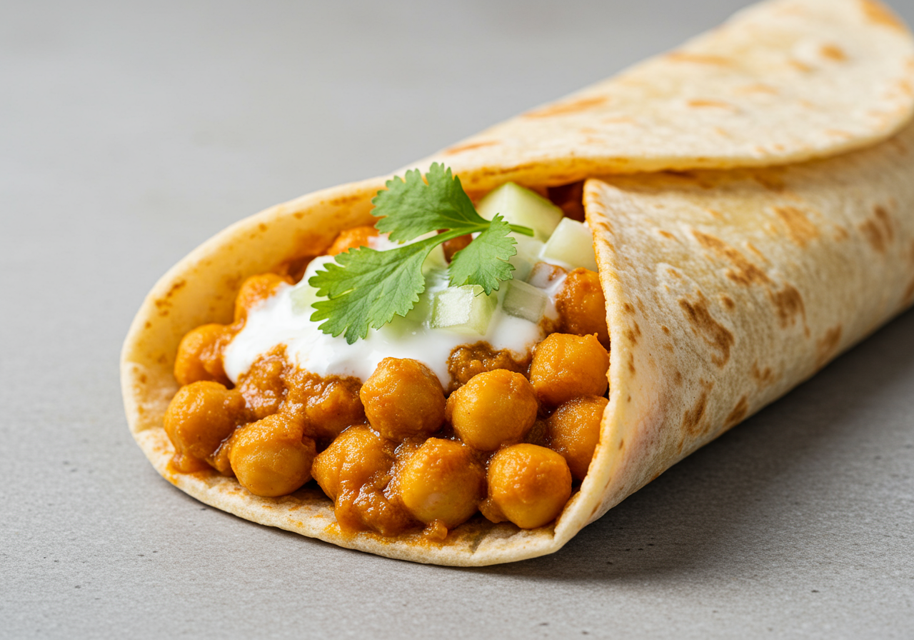 Chana Masala Wrap with Cucumber Raita