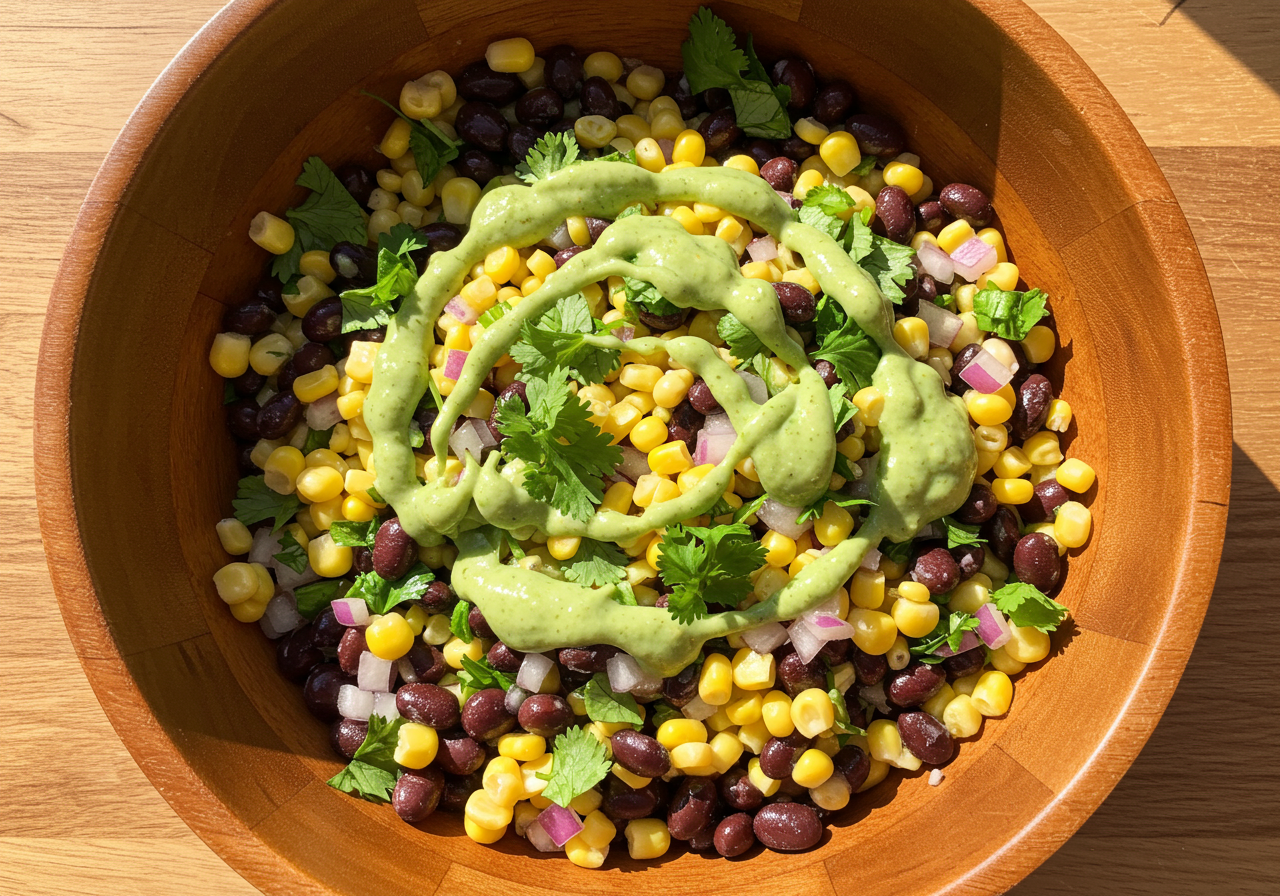 Black Bean & Corn Salad with Avocado Lime Dressing