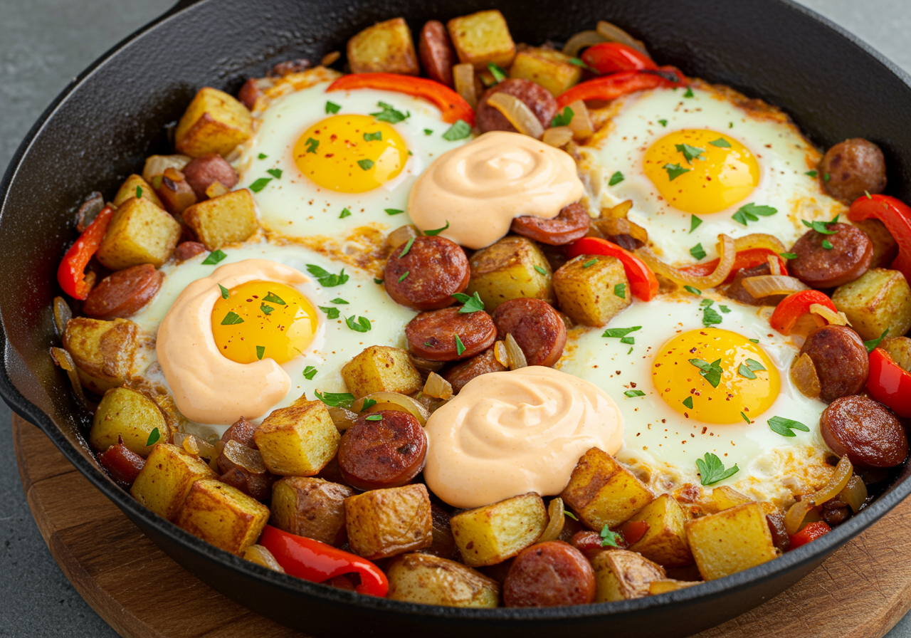 Spanish Potato and Chorizo Breakfast Skillet with Pimentón Aioli