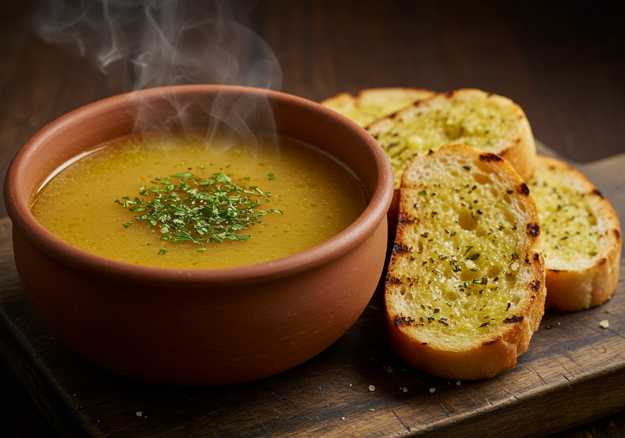 Broth with Garlic Bread