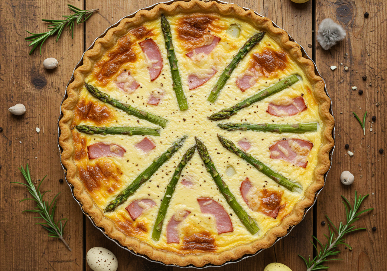 Easter Ham & Asparagus Quiche with Gouda