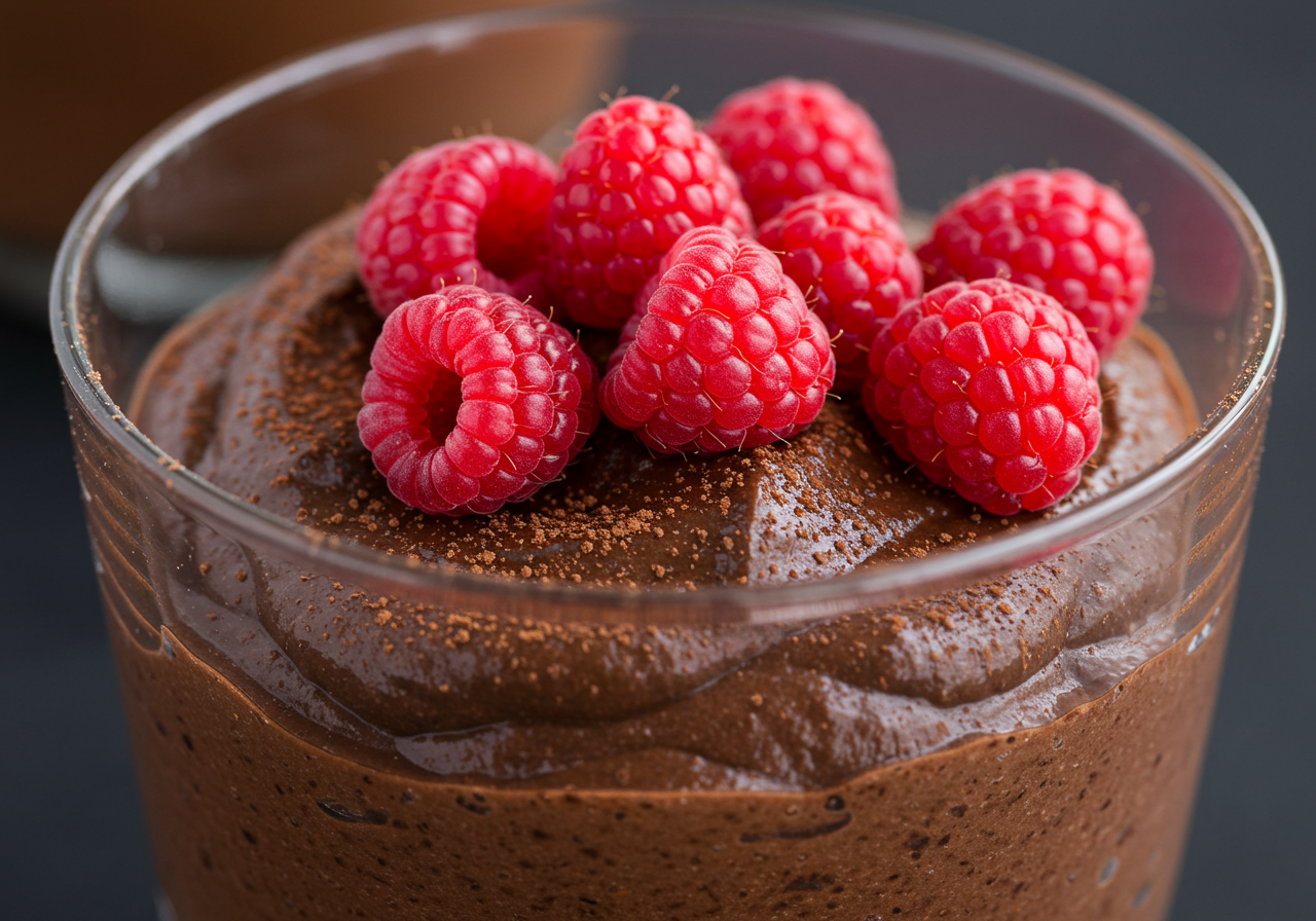 Dark Chocolate Avocado Mousse with Raspberries