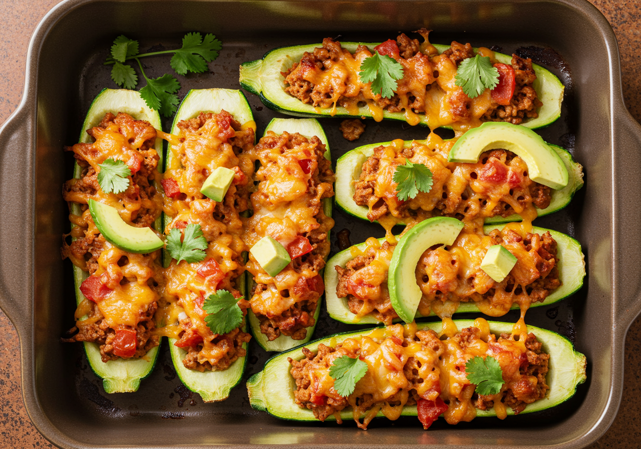Mexican Zucchini Boats with Ground Turkey