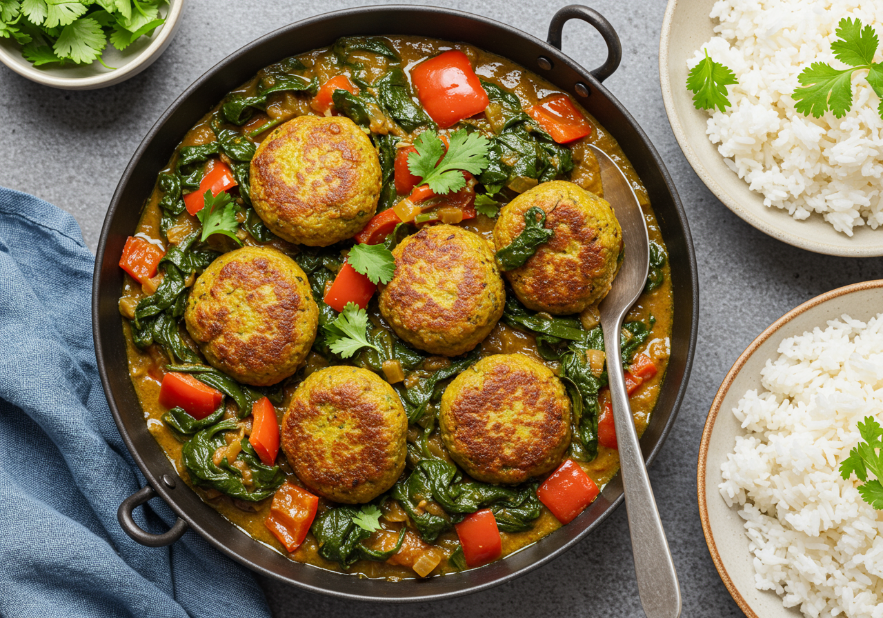Spinach and Bell Pepper Curry with Egg Kofta