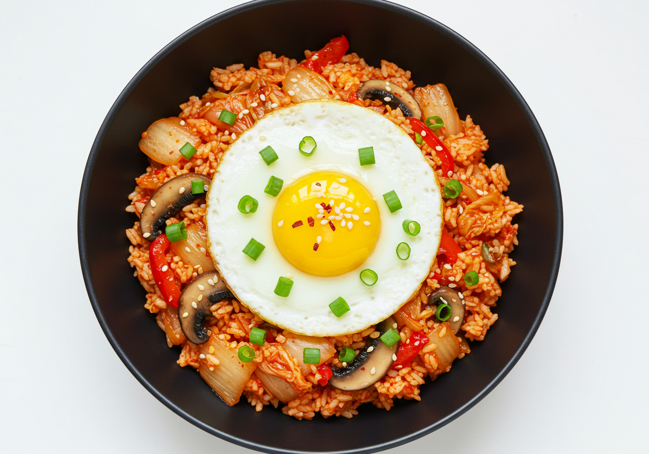 Kimchi Fried Rice with Mushrooms