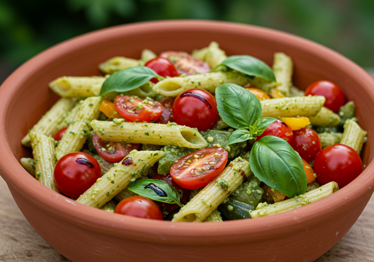 Gluten-Free Pasta Salad with Pesto and Cherry Tomatoes