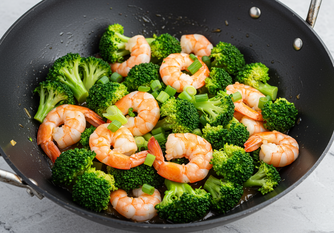 Shrimp and Broccoli Stir-Fry with Low-Sodium Soy Sauce
