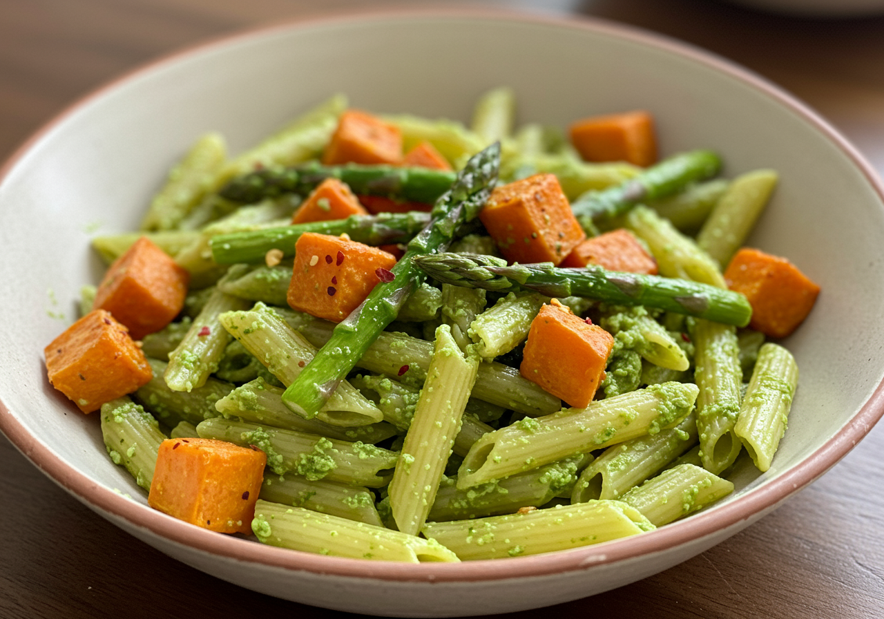 Dairy-Free Pesto Pasta with Roasted Vegetables