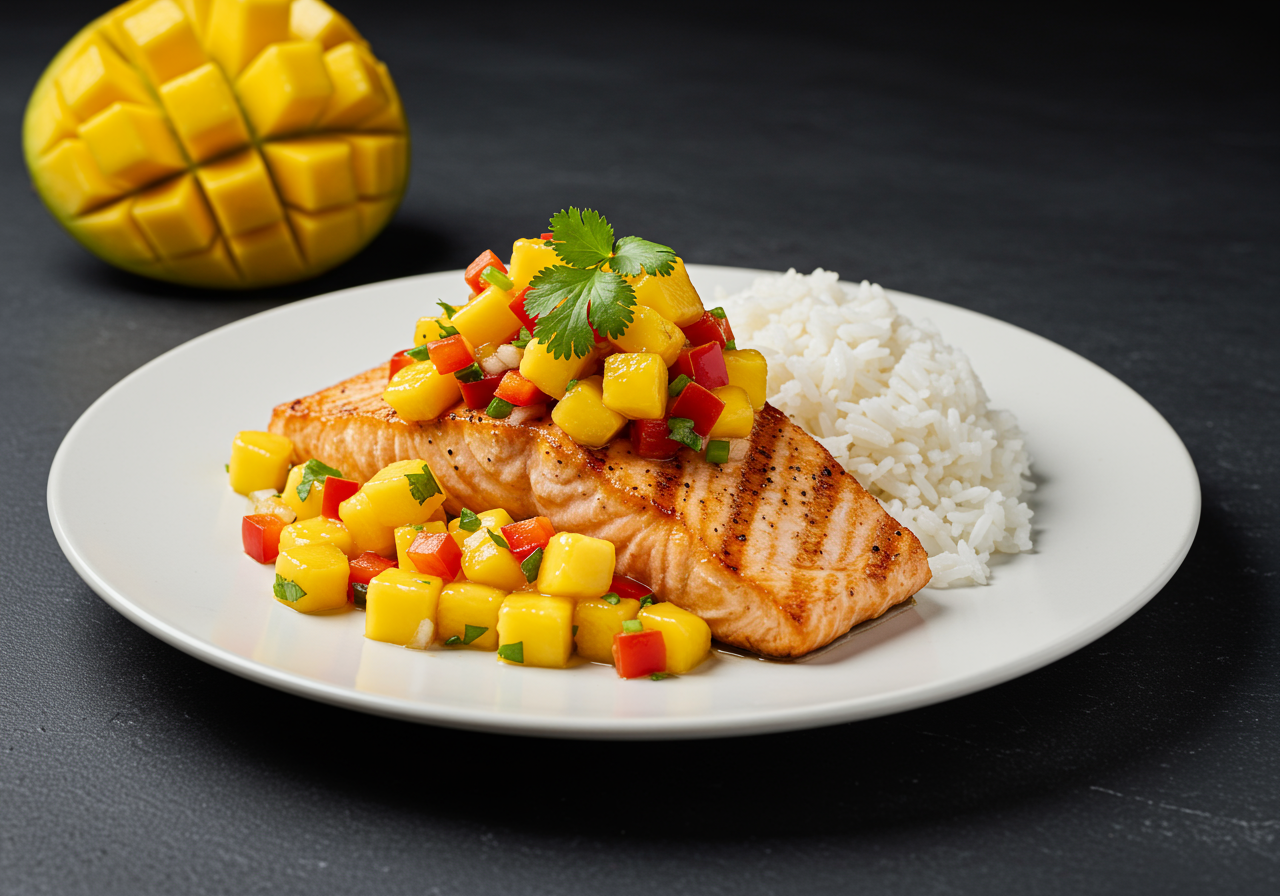 Mango Salsa Salmon with Coconut Rice