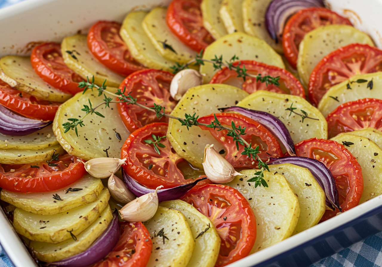 Greek Lemon Potato and Tomato Bake