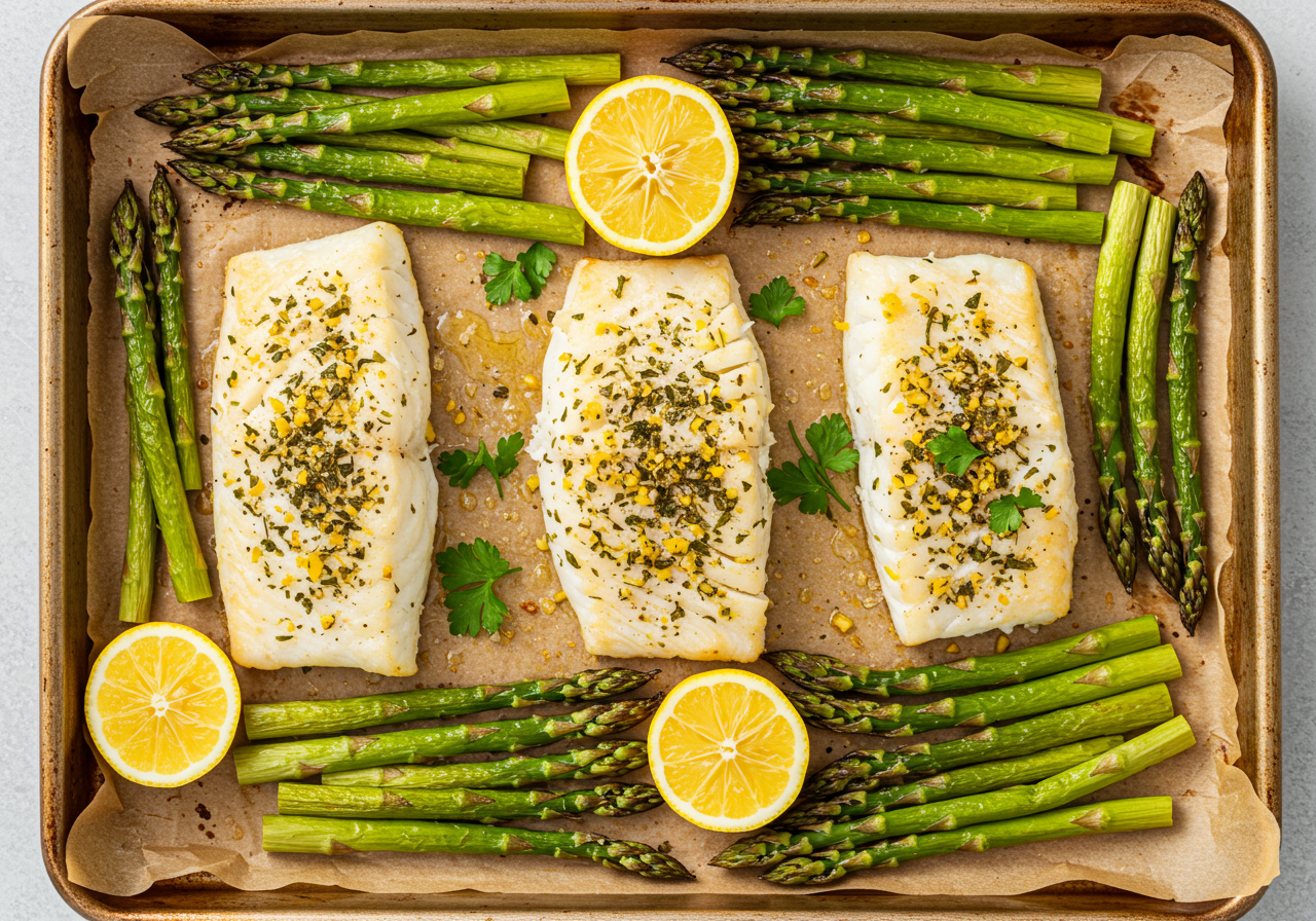 Lemon Herb Baked Cod with Asparagus