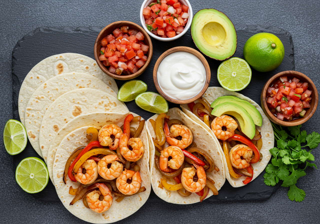 Shrimp Fajitas with Bell Peppers and Onions (Mexican)