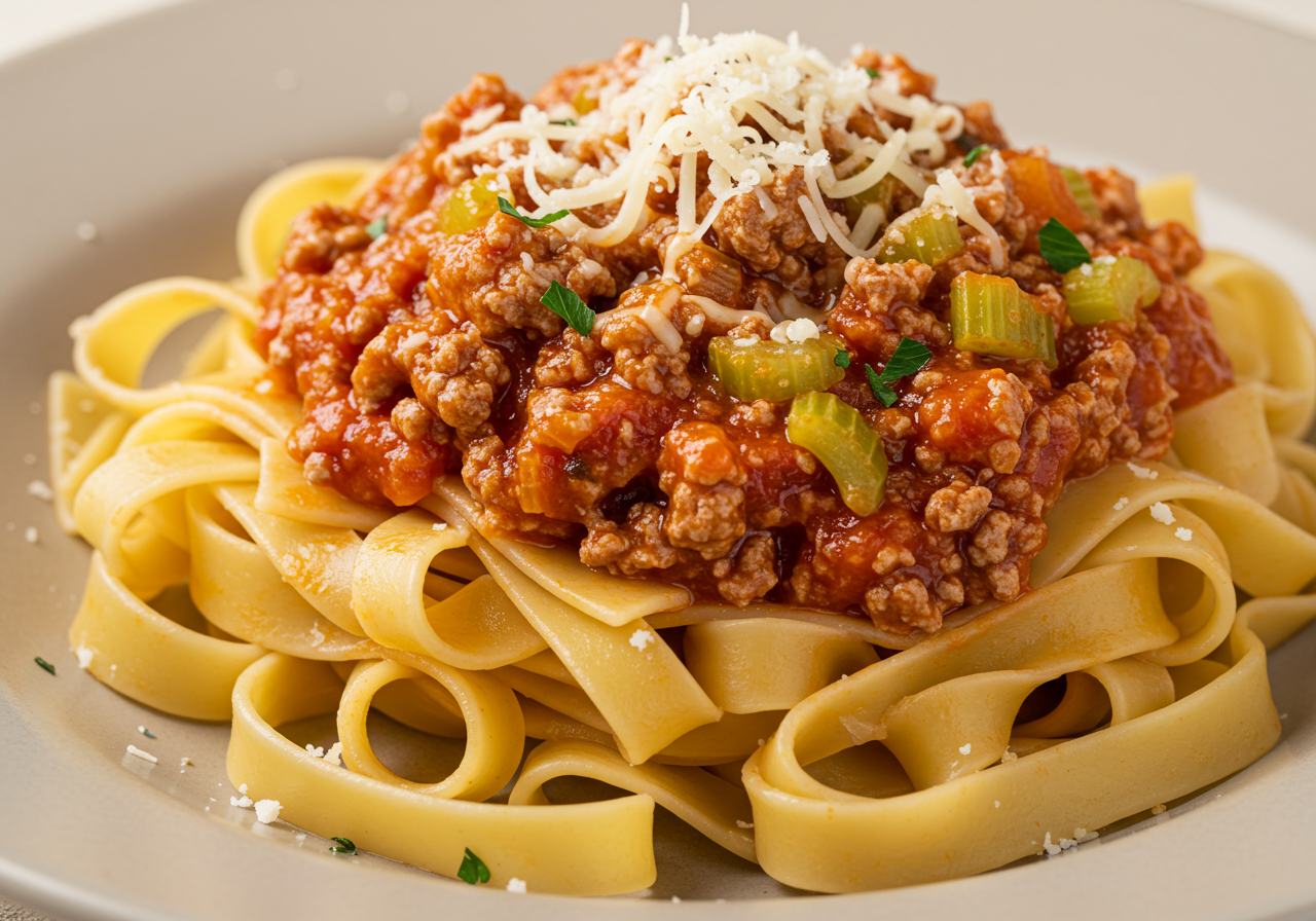 Slow-Simmered Italian Ground Beef and Celery Ragu with Fresh Herbs