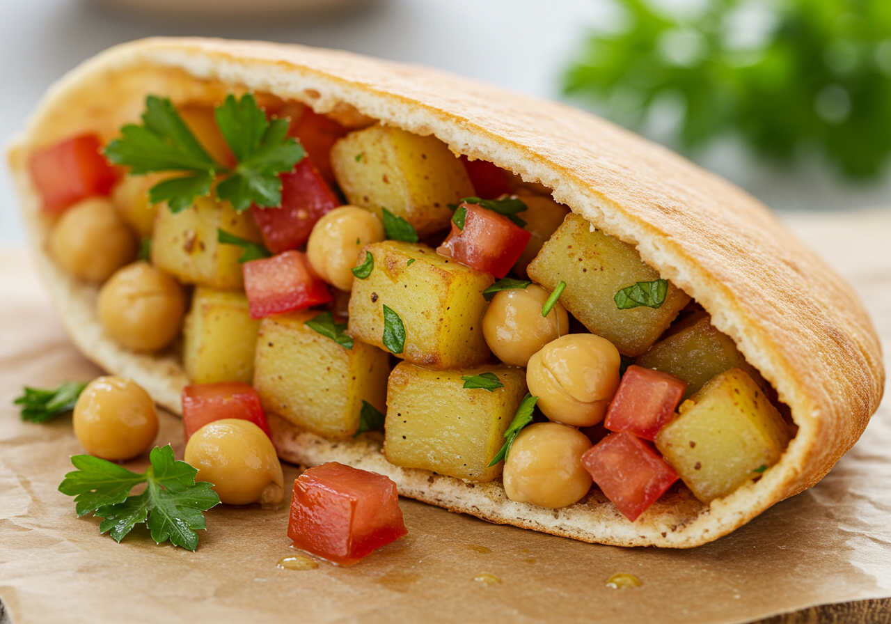 Mediterranean Potato, Tomato, and Chickpea Salad Wrap
