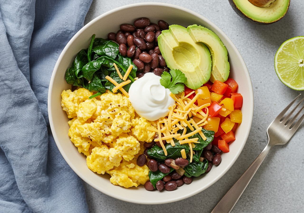 Spinach & Egg Breakfast Burrito Bowls