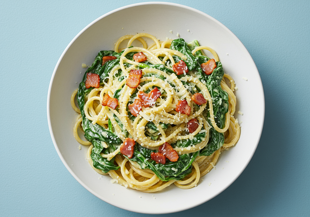 Creamy Bacon & Spinach Pasta with Parmesan