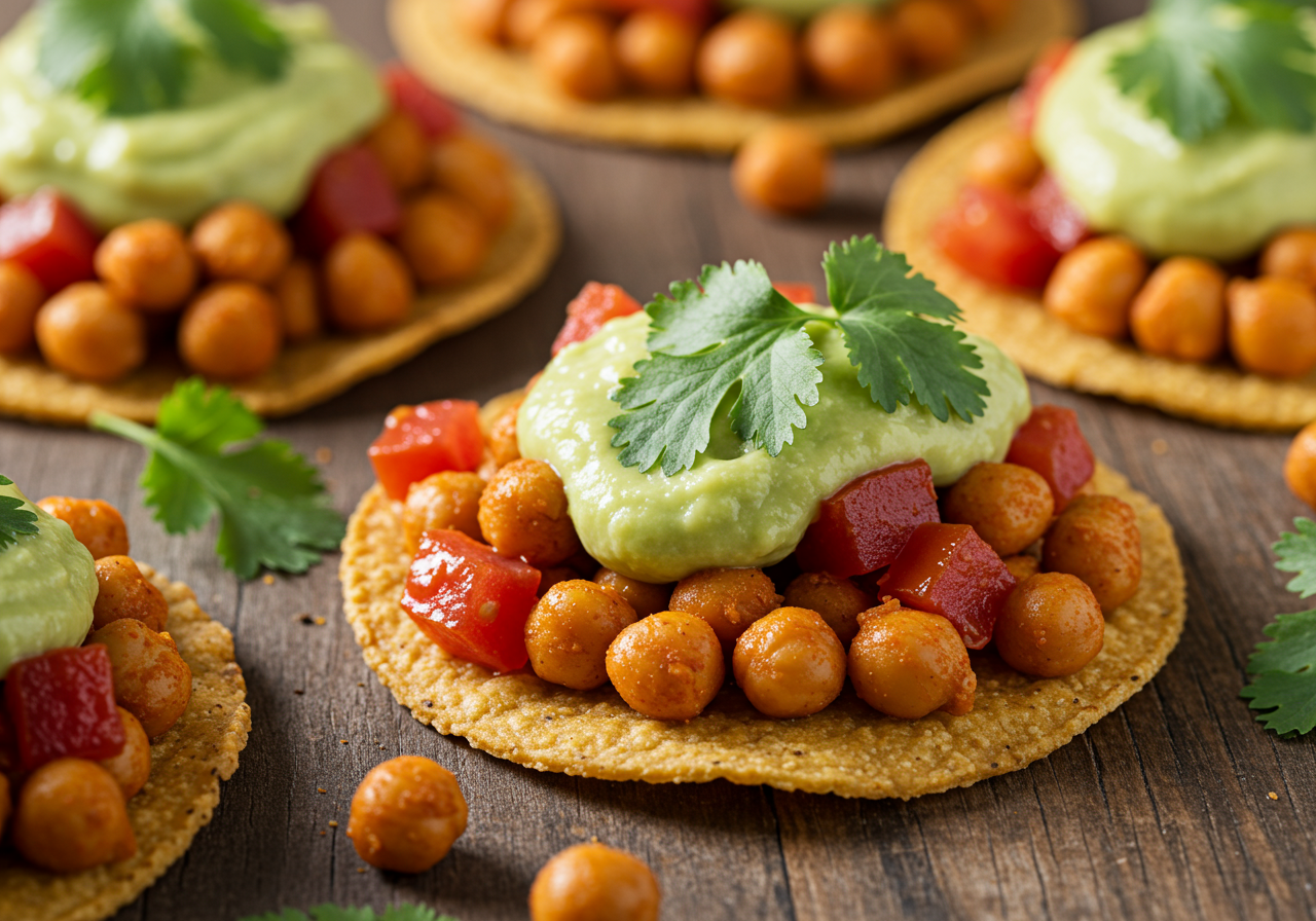 Spiced Chickpea & Tomato Tostadas with Avocado Crema