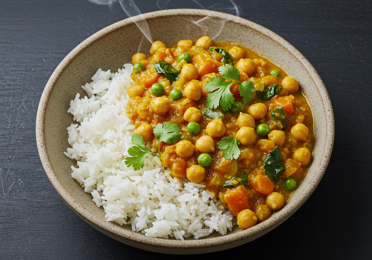Chickpea and Vegetable Curry with Rice (Indian)