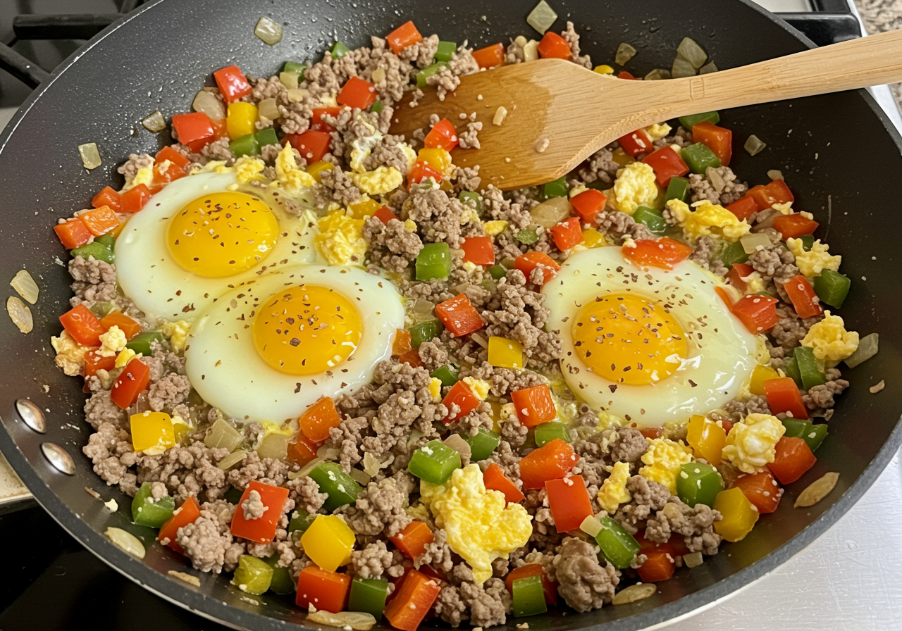 Ground Beef and Bell Pepper Scramble