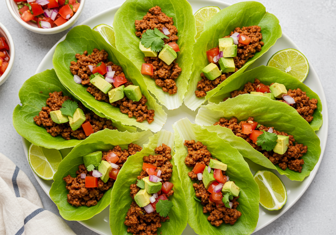 Spiced Ground Beef Taco Lettuce Wraps