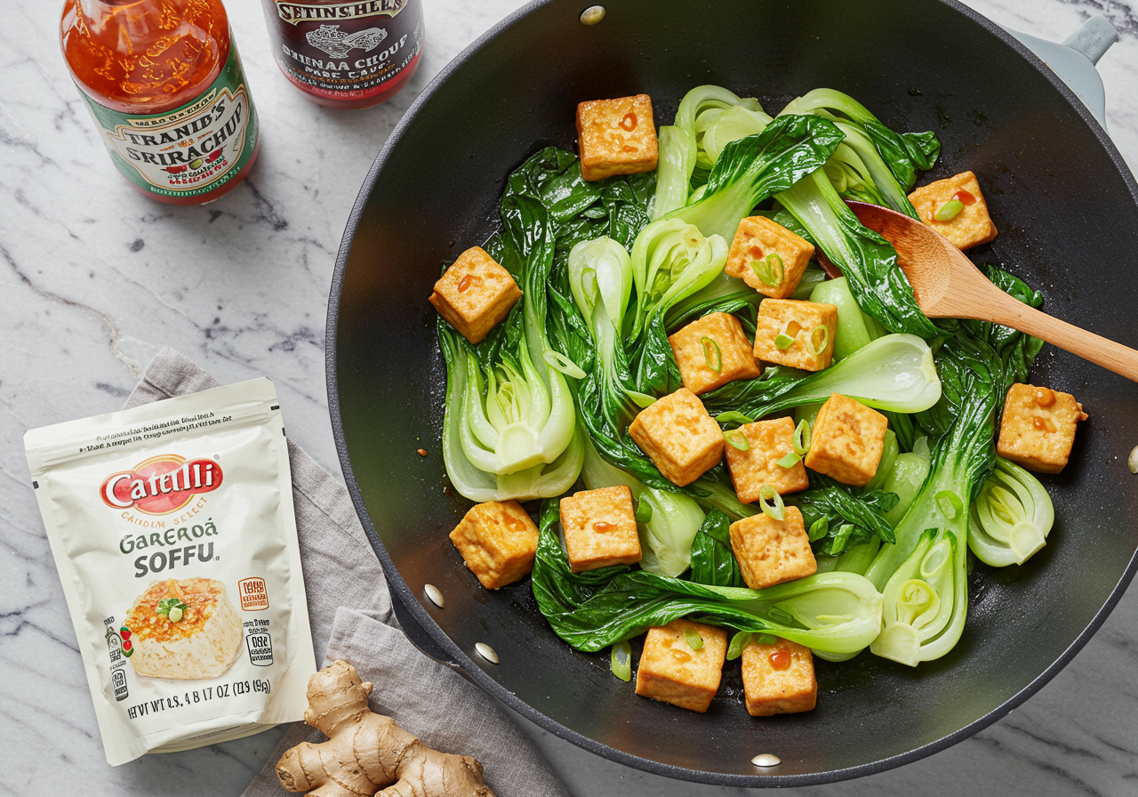 Tofu Stir-Fry with Shanghai Bok Choy and Sriracha
