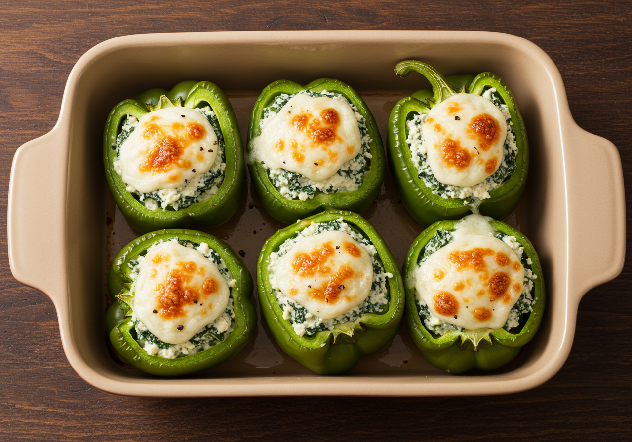 Cheesy Spinach and Ricotta Stuffed Bell Peppers with Balsamic Glaze