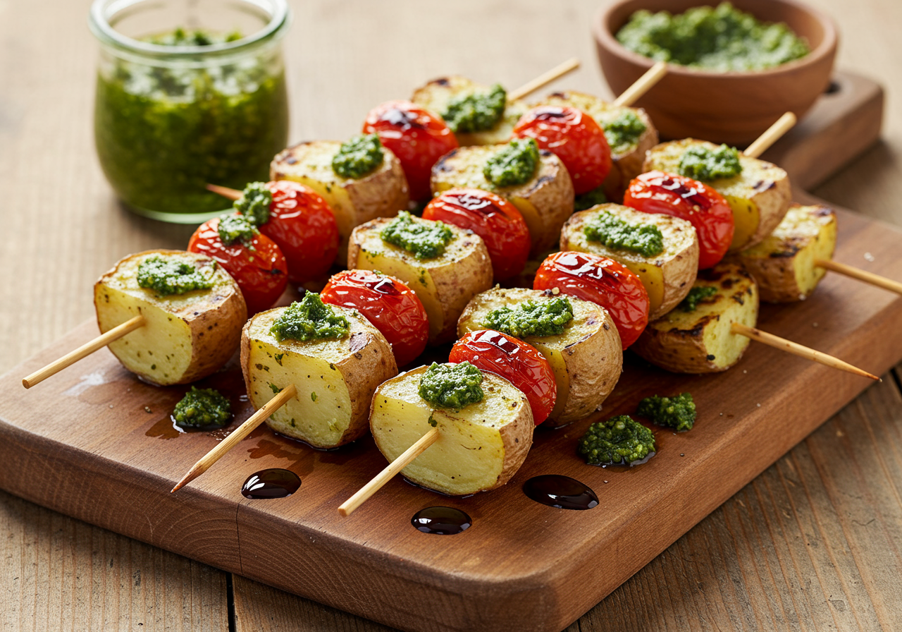 Potato and Tomato Skewers with Dairy-Free Pesto