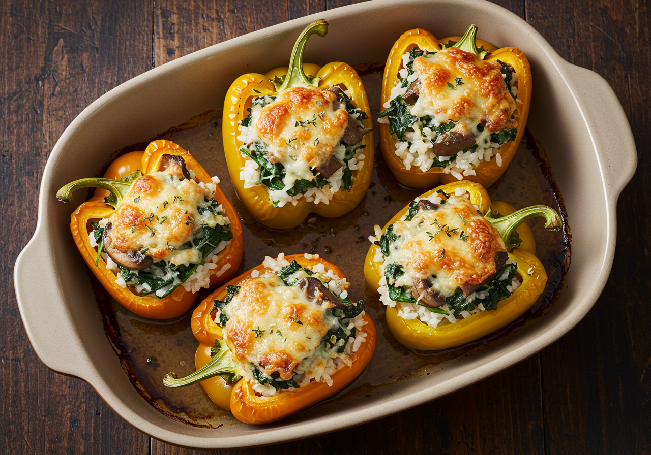 Mushroom and Spinach Stuffed Bell Peppers with Italian Herbs