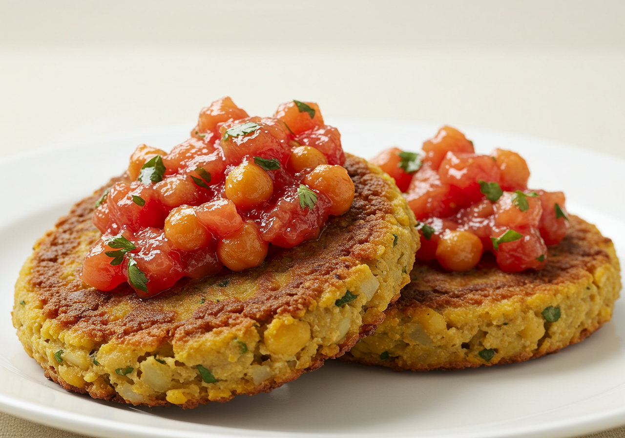 Mediterranean Chickpea and Potato Patties with Tomato Relish
