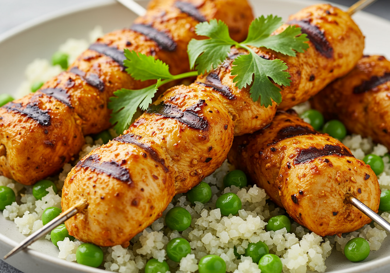 Chicken Tikka Skewers with Cauliflower Rice