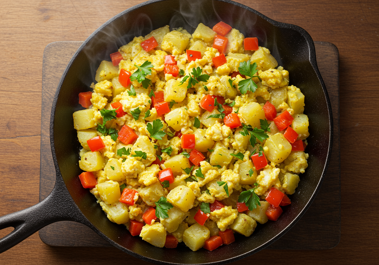 Egg and Potato Scramble with Red Pepper