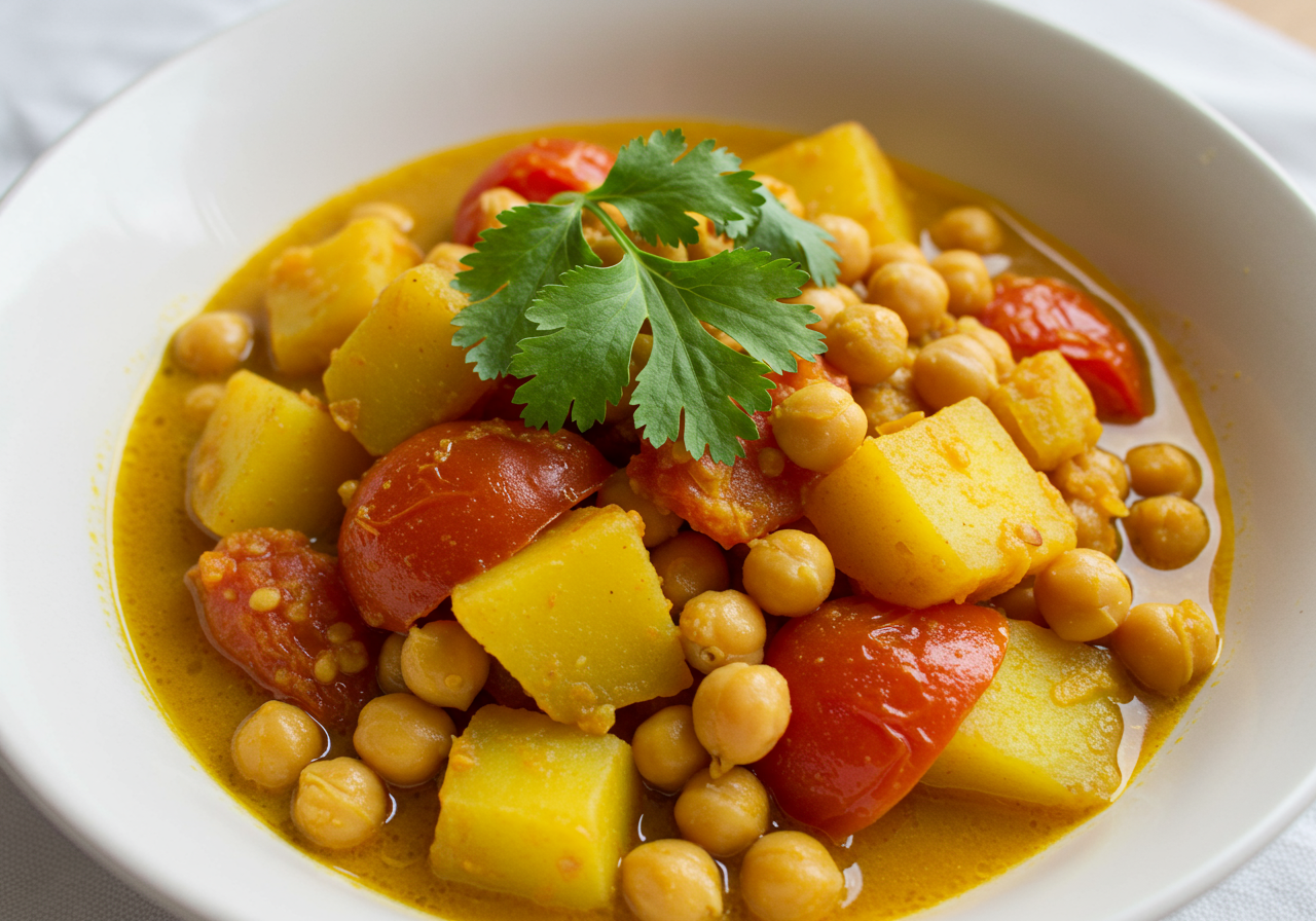 Tomato, Potato, and Chickpea Curry Bowl