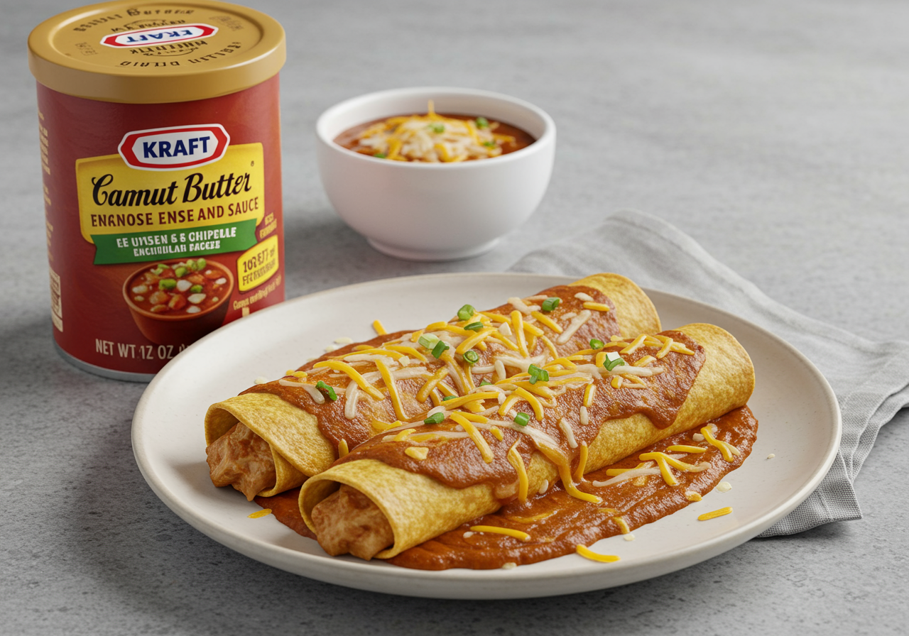 Kraft Peanut Butter Chicken Enchiladas with Rich Chipotle Enchilada Sauce (Enhanced)