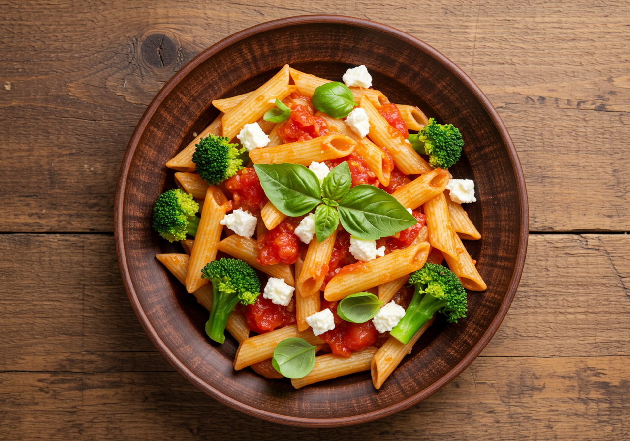 Mediterranean Tomato Pasta with Broccoli & Feta