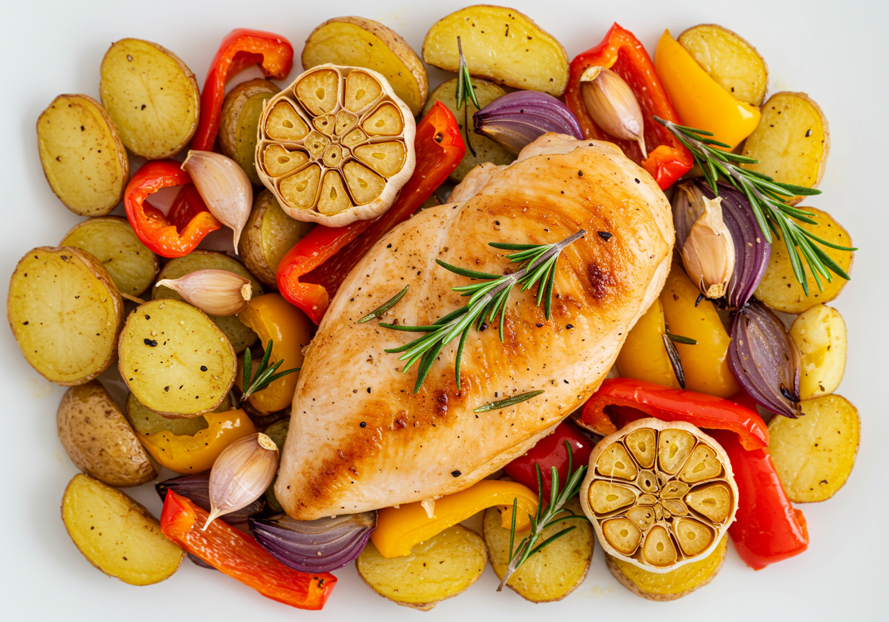 Chicken Breast with Roasted Garlic Potatoes & Peppers