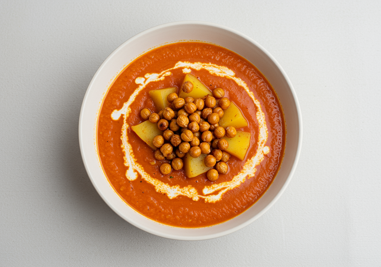 Spicy Tomato & Potato Soup with Toasted Chickpeas